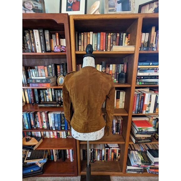 BLANC NYC real tan suede moto jacket asymmetrical zip crop sz small euc - Picture 2 of 8